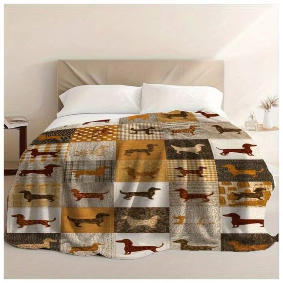 Dachshund Quilt Patterned Velour Throw Cozy Multi-Purpose Ideal Use Year-round - Picture 2 of 6